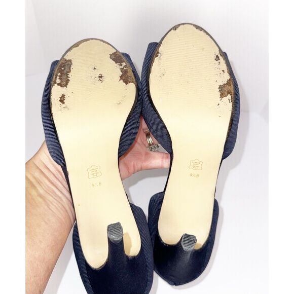 Caparros Navy Blue Heels Bow Peep Toe Pump Dressy Nautical Formal Stiletto 9.5 B - Picture 15 of 16